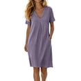 thumbnail image 2 of ClodeEU Women's V Neck Short Sleeve Knee Length Dress, Casual Loose Dress with Pockets Purple,Women's Plus XXL, 2 of 6