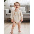 thumbnail image 3 of Cjfdfy Newborn Baby Girl Spring Fall Outfit Cotton Gauze Baby Clothes Bubble Romper Infant Long Sleeve Square Neck Bow Decor Jumpsuit Bodysuit Playsuit, 3 of 9