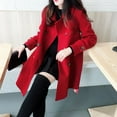 thumbnail image 4 of comerut Women Fall Winter Trench Coat Double-breasted Thick Warm Vintage Woolen Mid Length Pockets Lapel Buttons Loose Cardigan Long Sleeve Lady Jacket, 4 of 8