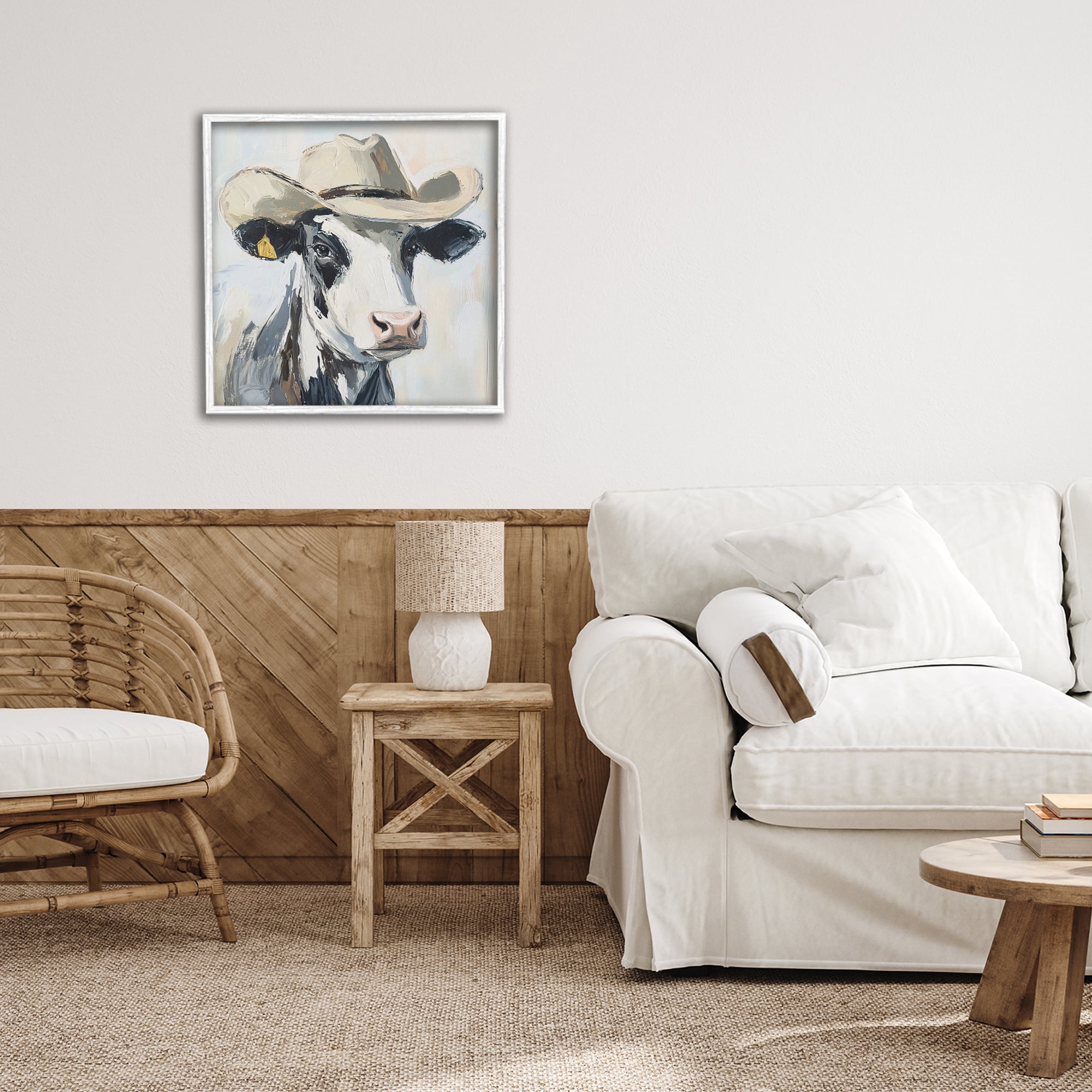 Stupell Industries Cowboy Carl Cow White Framed Giclee Art, design by Tina LeCour
