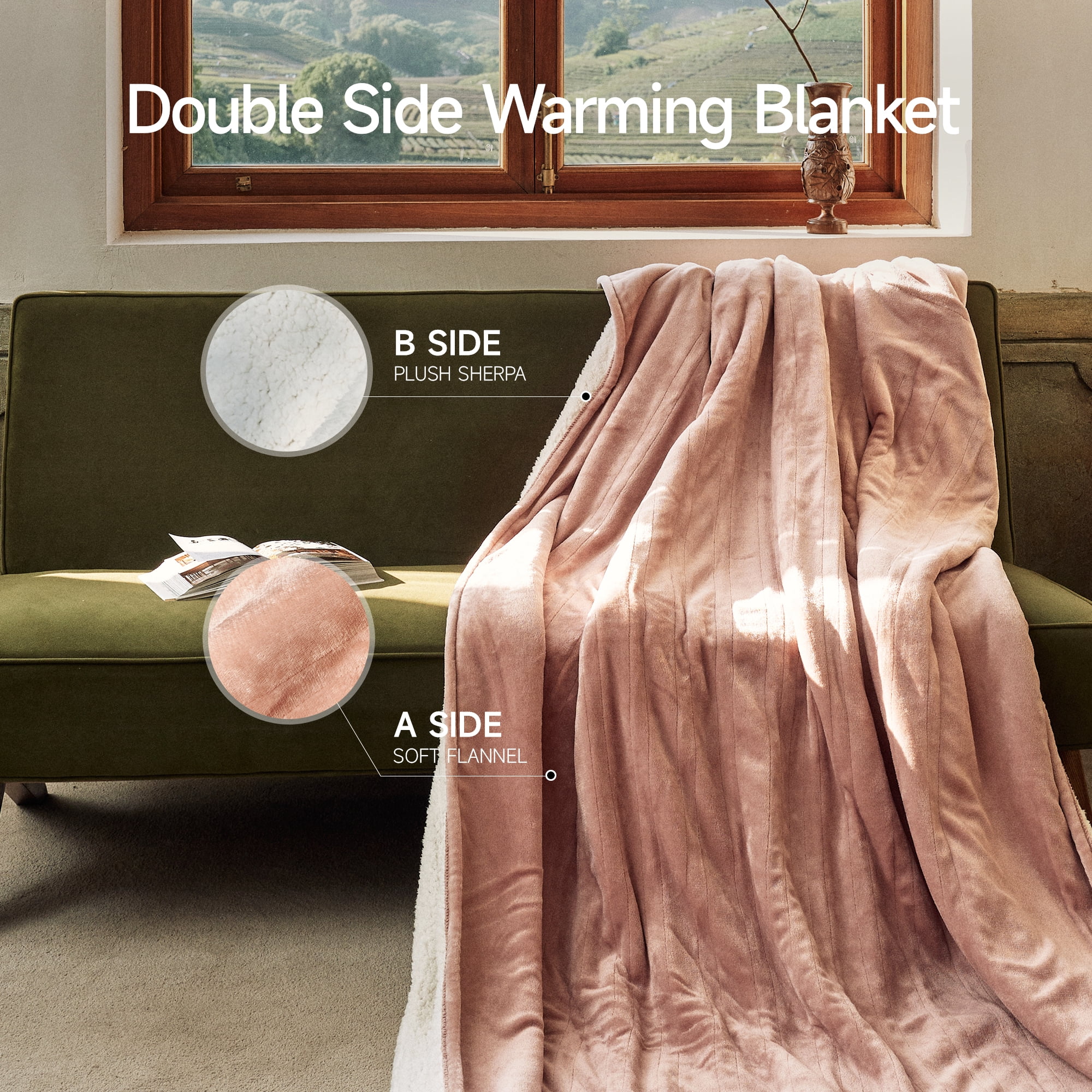 Heated Blanket 84"X90" Queen Size Electric Blanket with 6 Heating Level & 2-10 Hour Auto Off,Machine Washable -Rose Dust