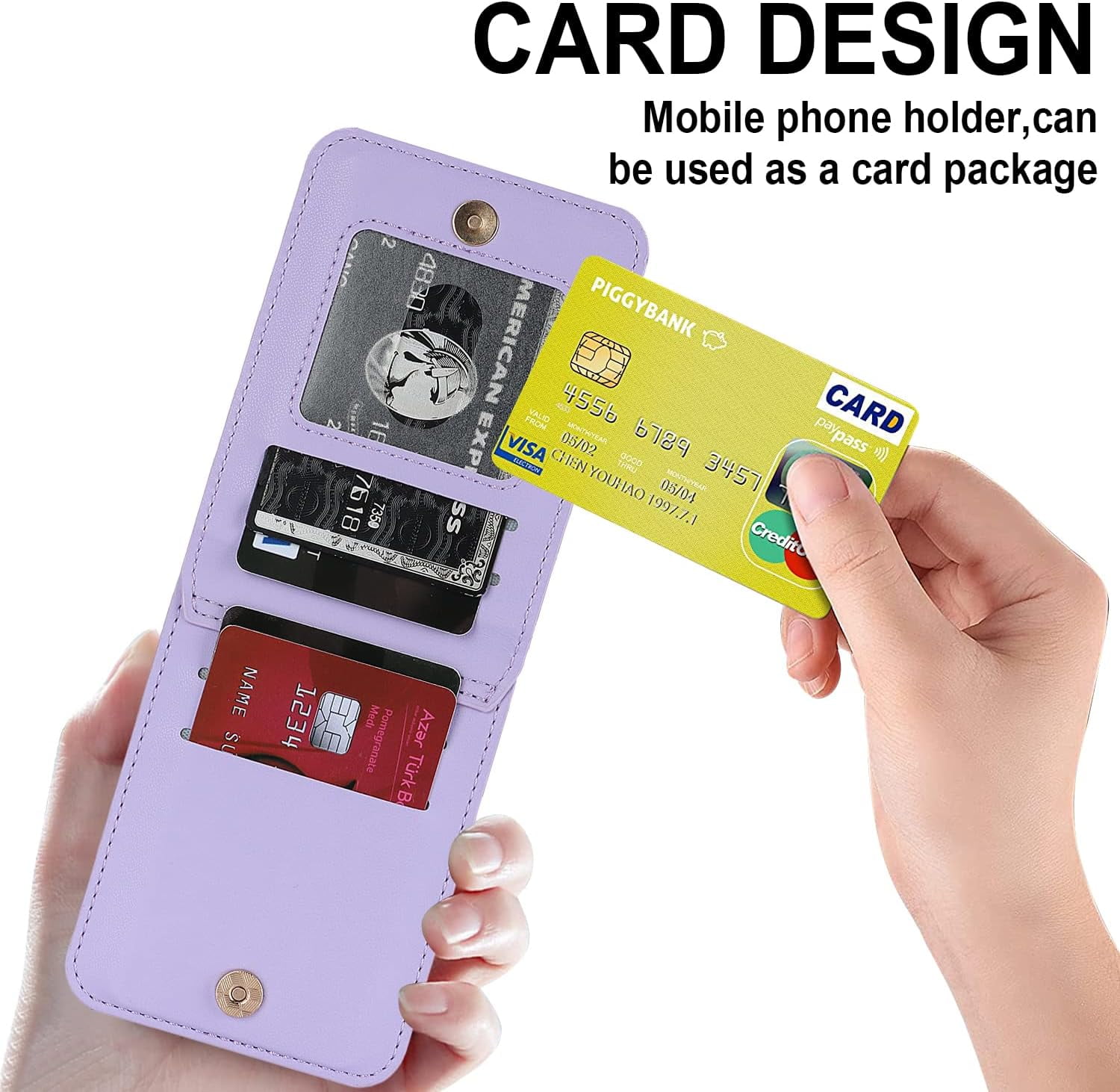 Phone Case for Samsung Galaxy Z Flip 3 5G 2021 Wallet Cover with Credit Card Holder Zipper Slot Crossbody Strap Lanyard Leather Stand Cell Accessories ZFlip3 Z3 Flip3 3Z Women Girls Purple