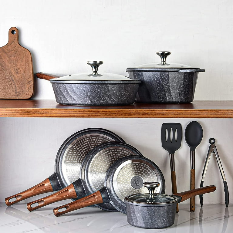 SENSARTE Pots and Pans Set Nonstick, 14 Pcs Induction Kitchen Cookware  Sets, Non-toxic Non Stick Cooking Set with Frying Pans Set & Saucepan, PFOA