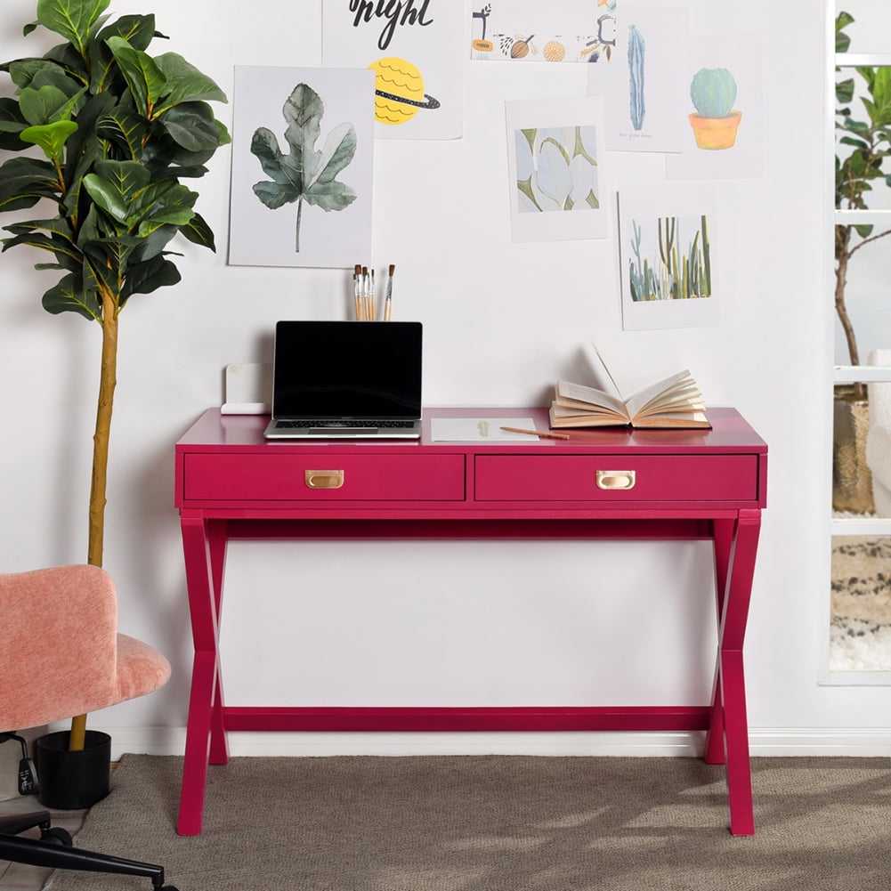 Kepooman 44" Modern Wooden Console Table with Drawers for Small Spaces, Pink Kepooman 44" Modern Wooden Console Table with Drawers for Small Spaces, Pink
