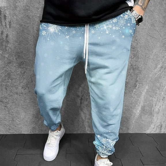 WXLWZYWL Sweatpants for Men Baggy Drawstring Elastic Waist Men's Lightweight Jogger Pants with Pockets Casual Printed Christmas Sports Workout Pants for Running Wine