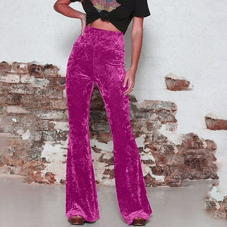 Penkiiy Women Velvet Flare Pants Elastic High Waist Side Penkiiy Women Velvet Flare Pants Elastic High Waist Side