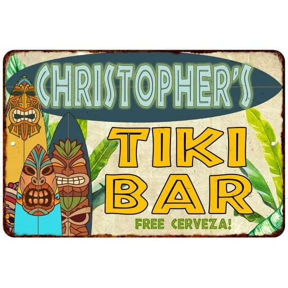 Christopher's TIKI BAR Island Gift Sign Metal Wall Decor 8x12 108120058082