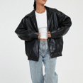 thumbnail image 2 of Women's Oversized Jackets, Leather Faux Motorcycle Plus Size Y2K Moto Biker Coat, 2 of 5
