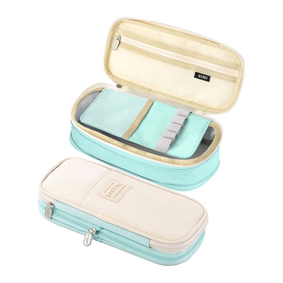 Estuche Organizador Lapicera De Tela Compuesta Ampliable VIMI Multiusos Bolsa Escolar Verde