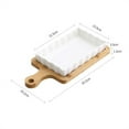 thumbnail image 2 of Ceramic Baking Pan Cheese Baked Rice Home Baking Plate with Wooden Mat Scald Proof Handle, 2 of 6