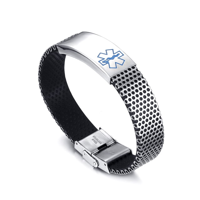 Pulsera de Identificación de Alerta Sunnimix Cadena de acero inoxidable 316L Brazalete de Mano azul