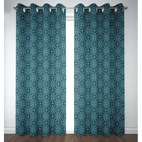 S4sassy Cotton Duck Floral Damask Blue Set of 2 Panel Eyelet Bed Room Door Curtains Drapes- 54x90 Inches