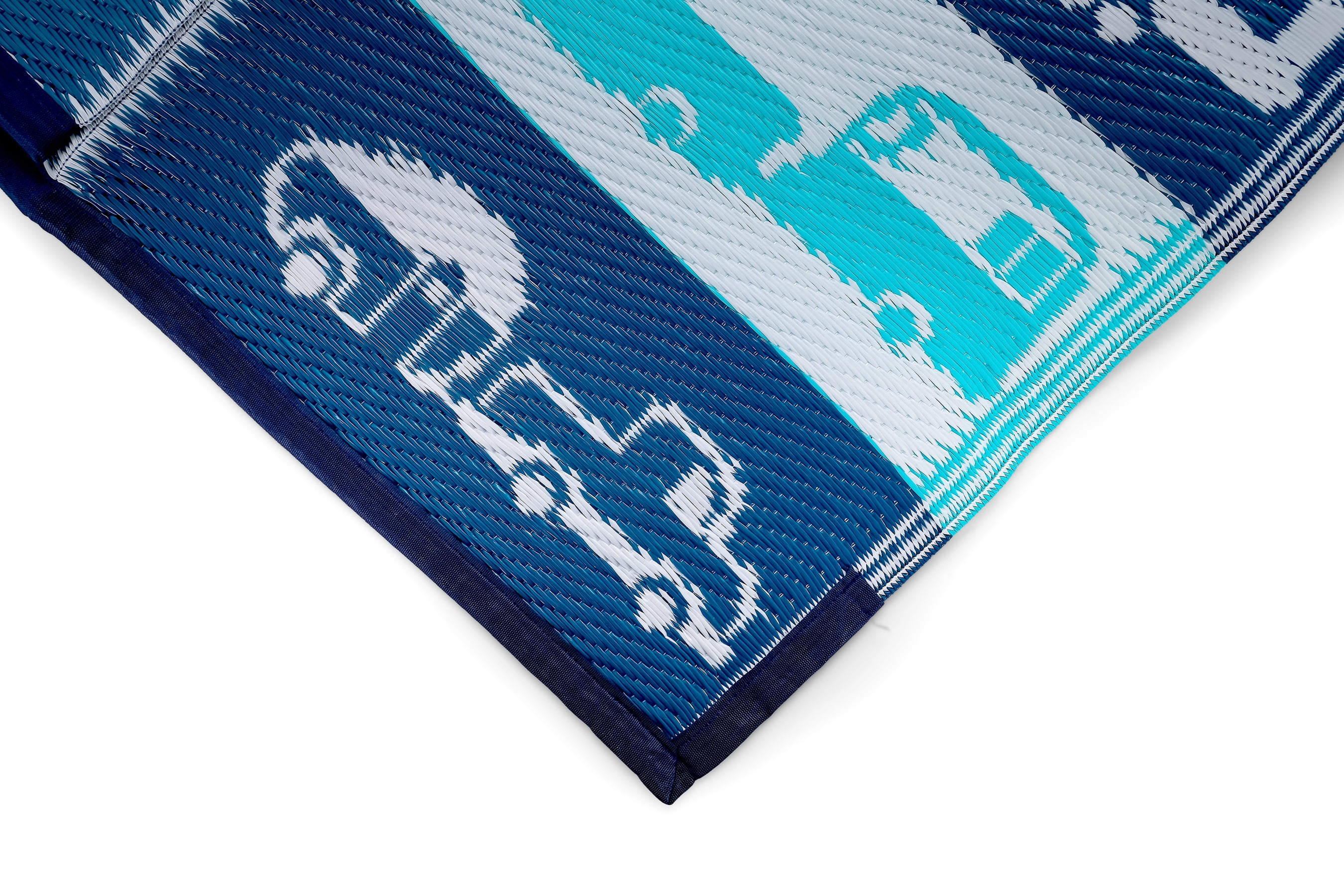 Camco Life is Better at The Campsite Handy Mat with Strap | 60"x 78" | Blue Reversible RV Pattern (53266)