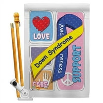 Breeze Decor BD-ST-HS-115088-IP-BO-D-US13-BD 28 x 40 in. Down Syndrome Inspirational Support Impressions Decorative Vertical Double Sided House Flag Set with Pole Bracket Hardware