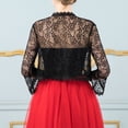 thumbnail image 4 of Luvior Women's Lace Shoulder Flared Sleeve Cardigan – Multicolor Everyday Lace Shrug with Trumpet Sleeves Black One Size, 4 of 5