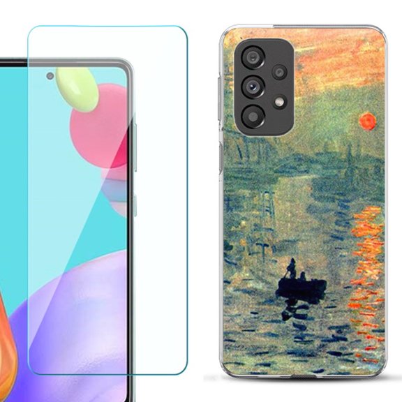 Slim-Fit Gel TPU Phone Case for Samsung Galaxy A33 5G, with Tempered Glass Screen Protector, by OneToughShield ® - Sunrise Impression