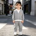 thumbnail image 2 of Baby Boy Fall Winter Clothes Toddler Kids Solid Outfits Long Sleeve Sweatshirt Tops + Joggers Pants Set Grey,12-18 Months, 2 of 8