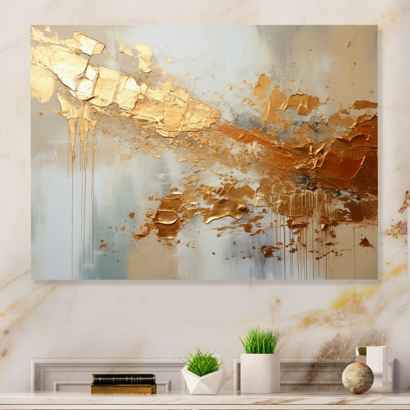 Designart "Gleaming Gold II" Abstract Collages Metal Art Living Room