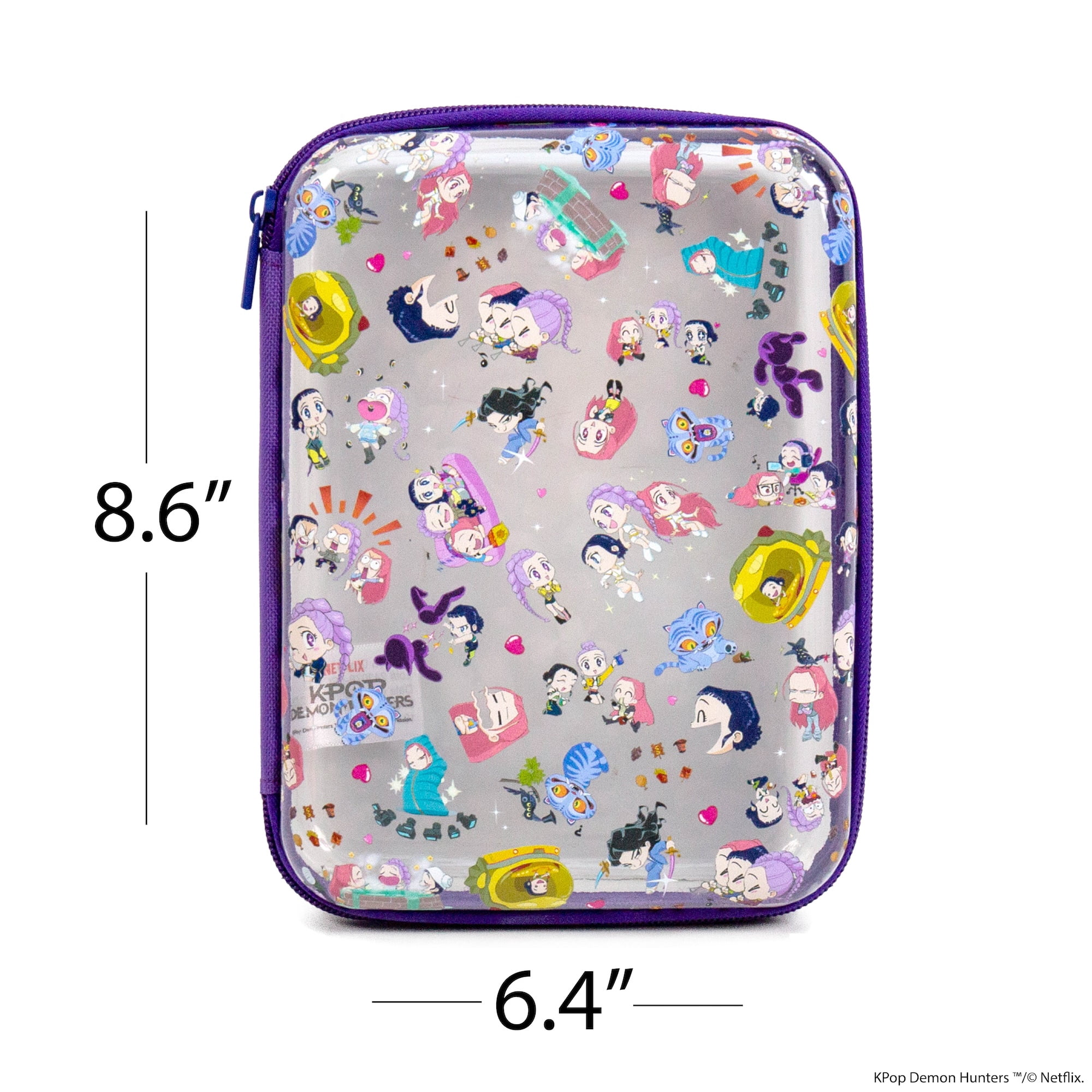 Netflix KPop Demon Hunters Chibi-Style Clear Pvc Pencil Case with Purple Trim
