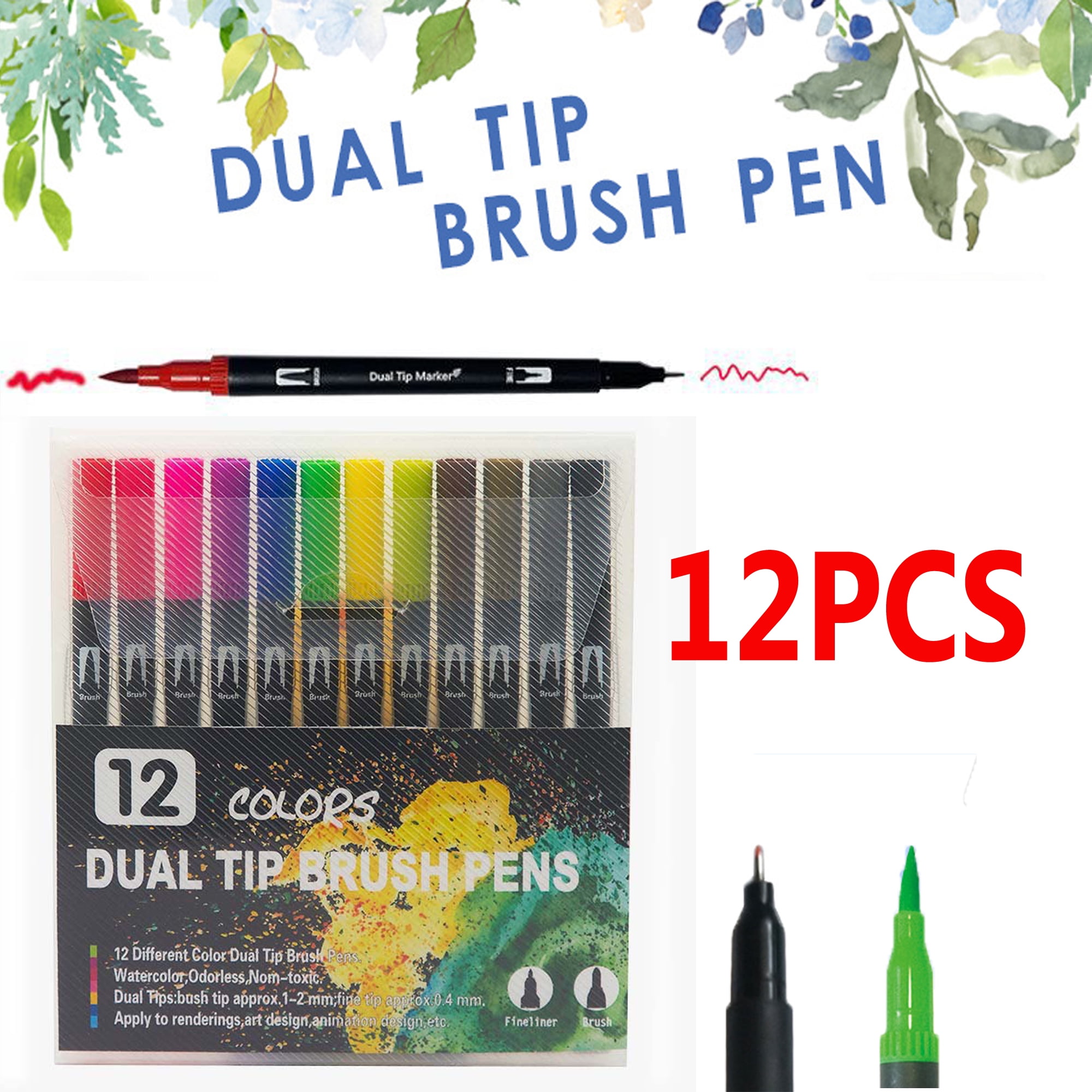 OBOSOE 48Colors Dual Tip Brush Pens, Brush Pens Markers Felt Tip