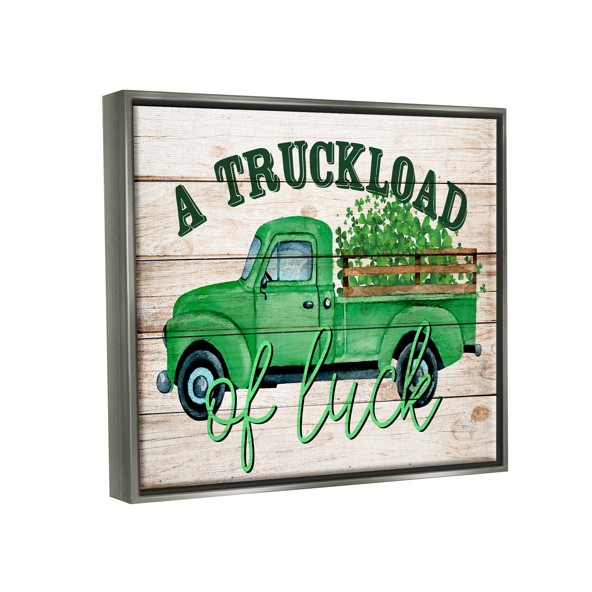 Stupell Truckload Of Luck St Patrick's Day Farmhouse Holiday Painting Gray Floater Framed Art Print Wall Art
