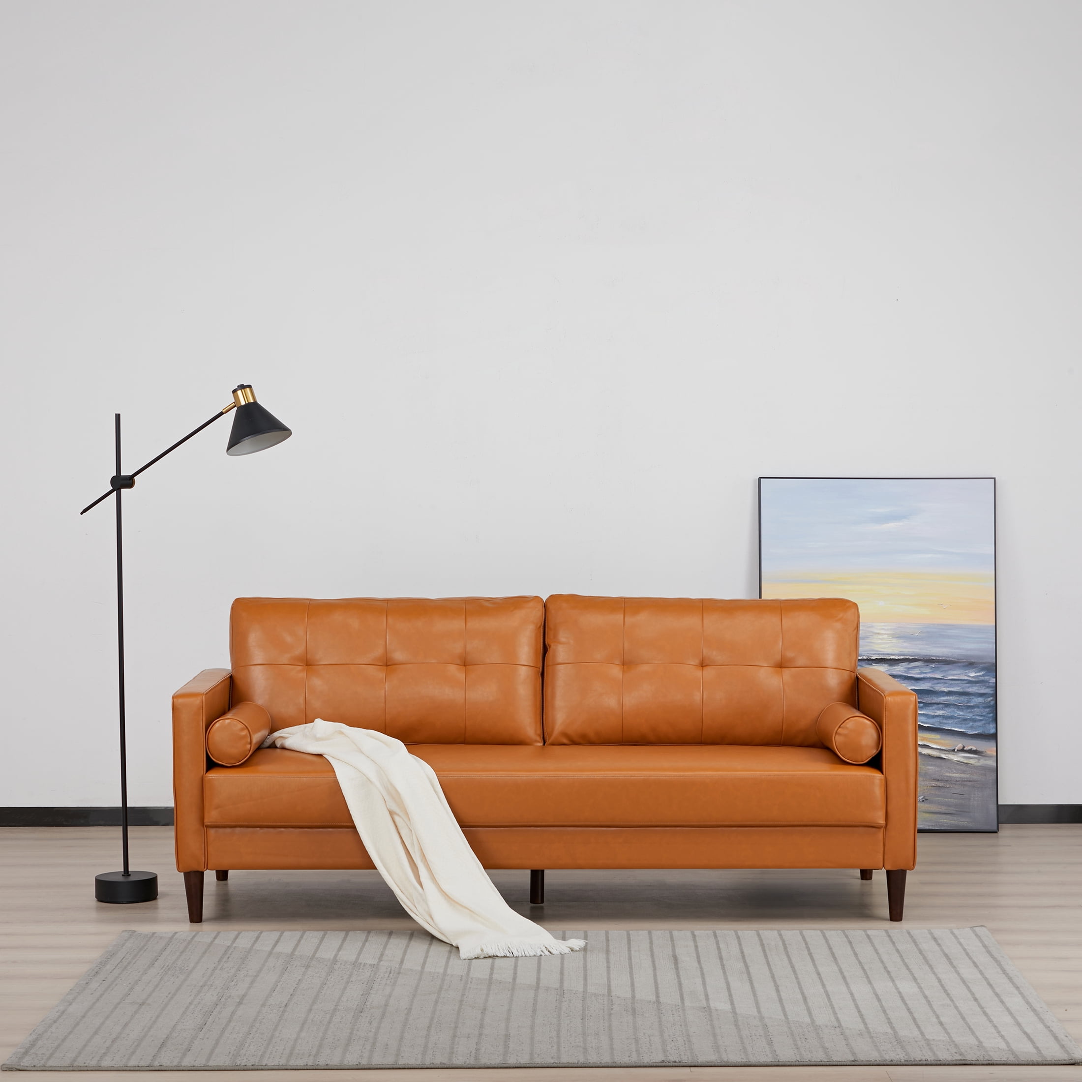 A&D Home Anza 3-Seater Tufted Faux Leather Sofa, Camel