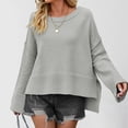 thumbnail image 4 of Women'S Oversized Long Sleeve Sweaters Fall Outfits Trendy Crewneck Knit Side Slit Fashion Pullover Tops Gray M, 4 of 9