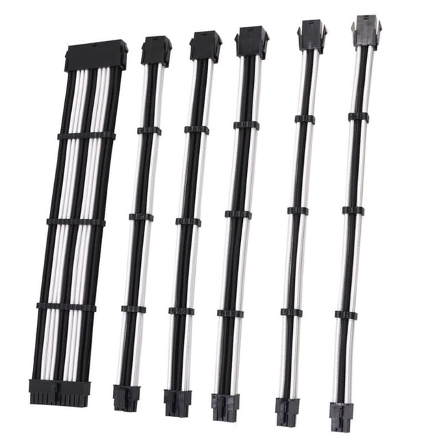Extensión de cable para fuente de alimentación con peines, 24 pines, 8 pines, 6 pines, 4 + 4 pines con peines, cable de extensión de transferencia tejido de malla de algodón