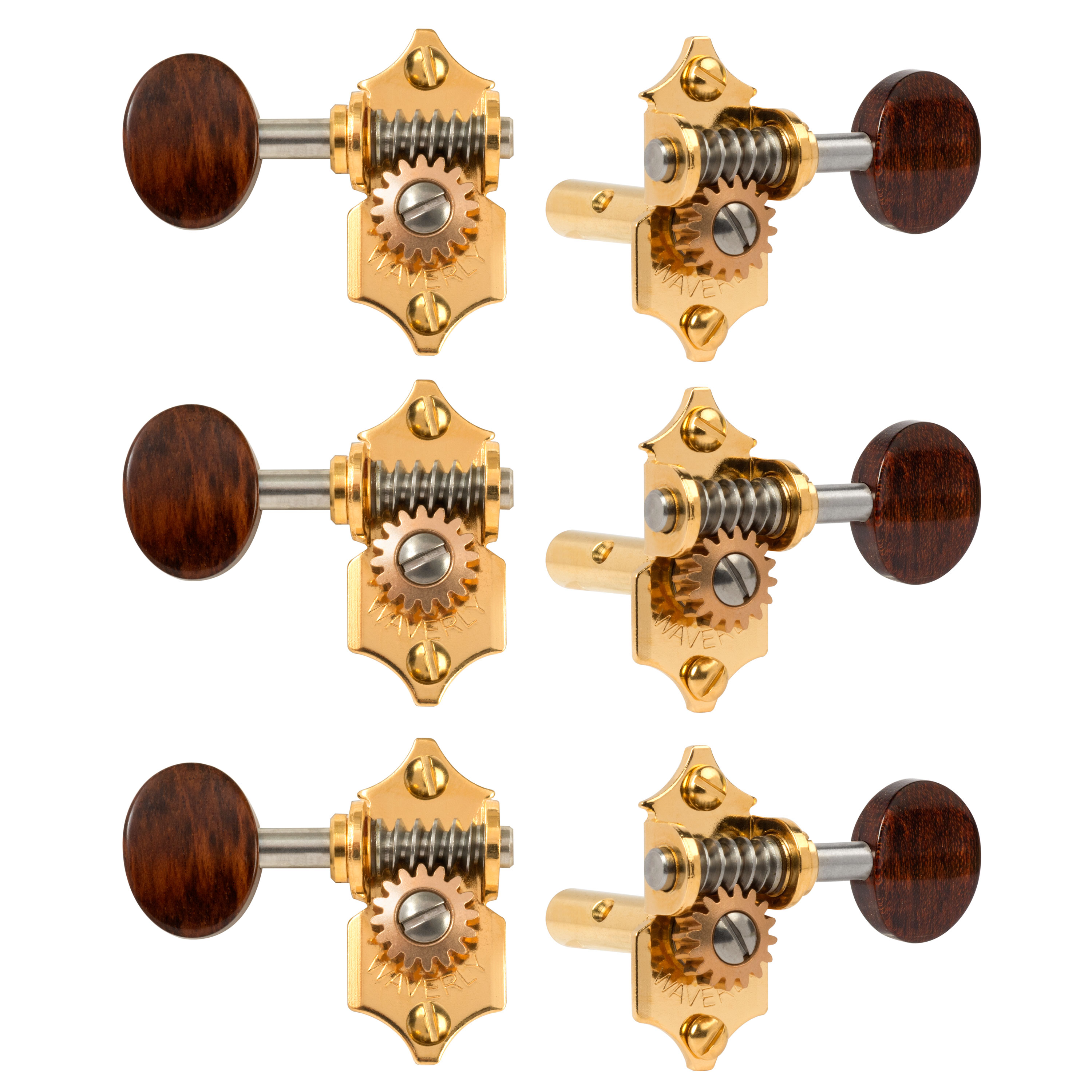 Waverly Guitar Tuners with Snakewood Knobs for Slotted Pegheads, Gold