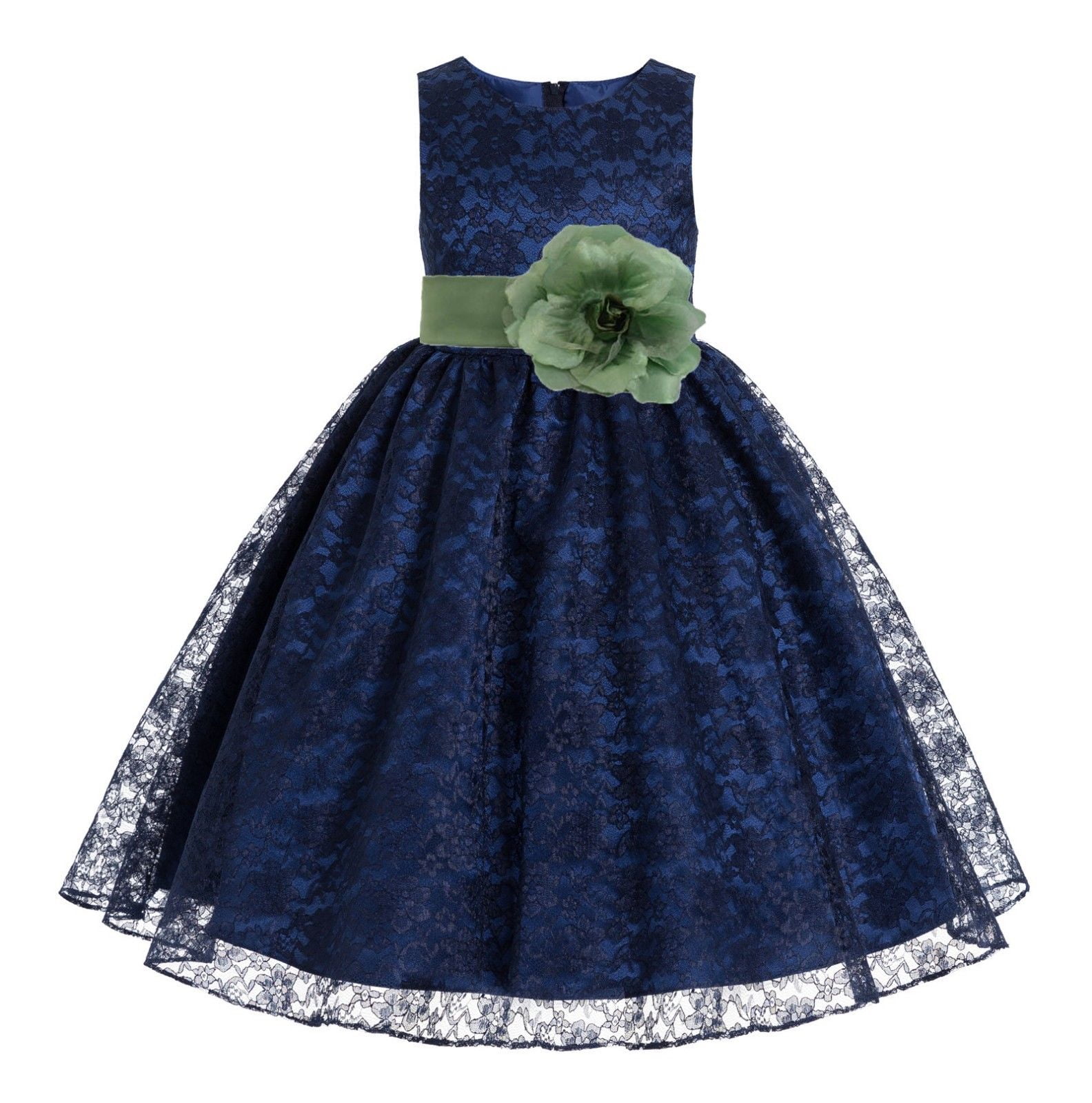 Ekidsbridal - Navy Blue Floral Lace Overlay Flower Girl Dress Special ...