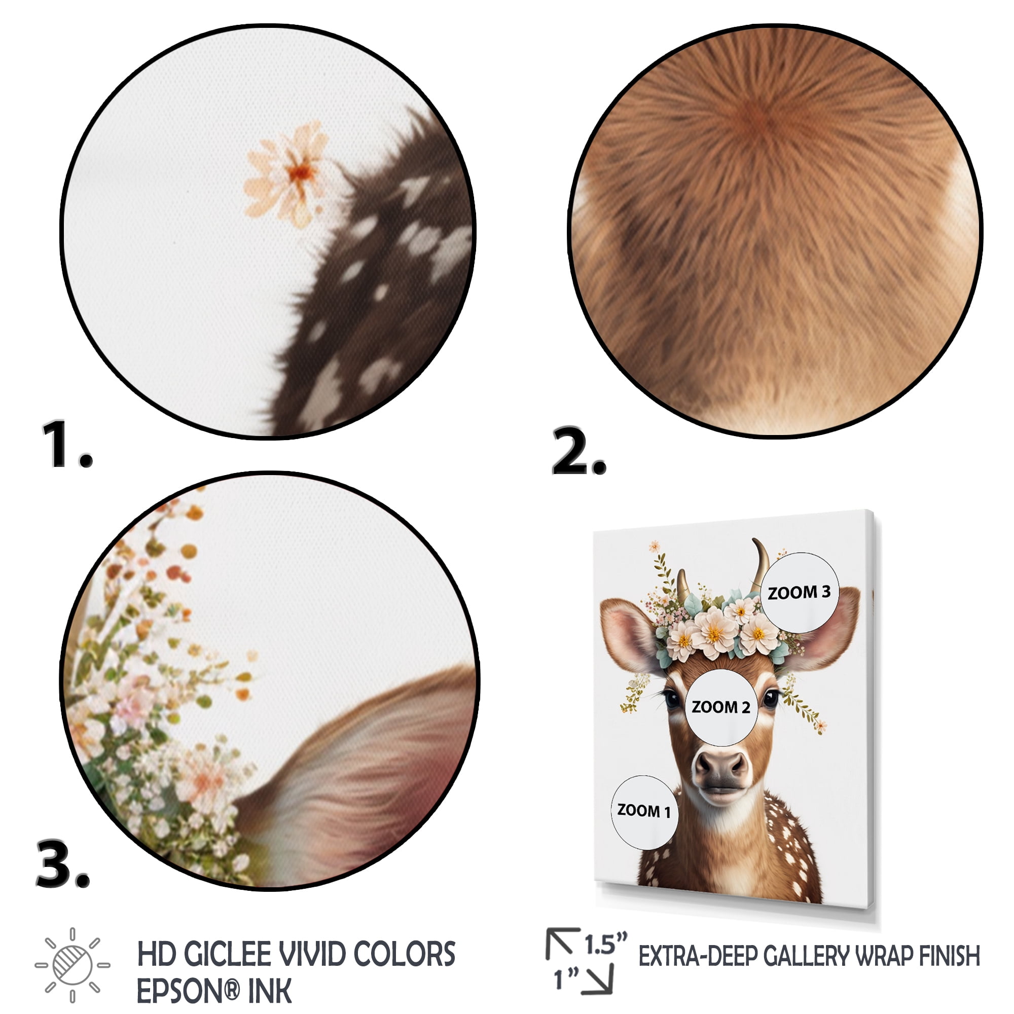 Designart Cute Baby Cow With Floral Crown I Canvas Wall Art