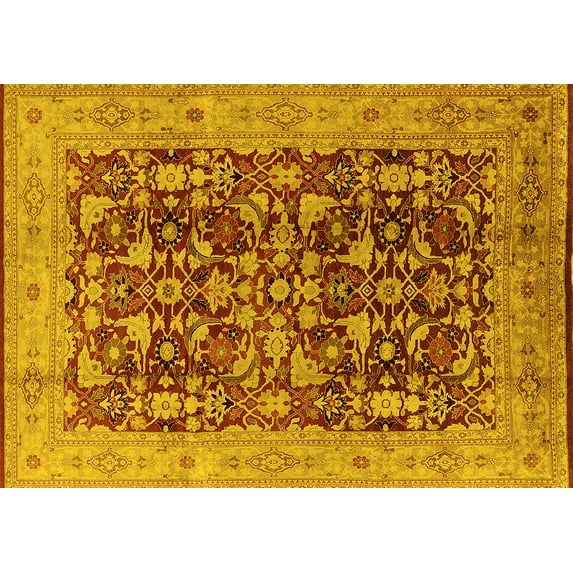 Ahgly Company Indoor Rectangle Oriental Yellow Industrial Area Rugs, 7' x 10'