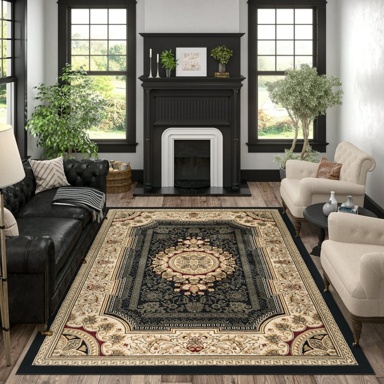 7x10 Traditional Black Large Area Rugs for Living Room