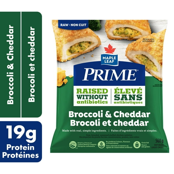 Escalopettes de poulet crues farcies au brocoli et au cheddar, assaisonnées et panées Prime 568 g