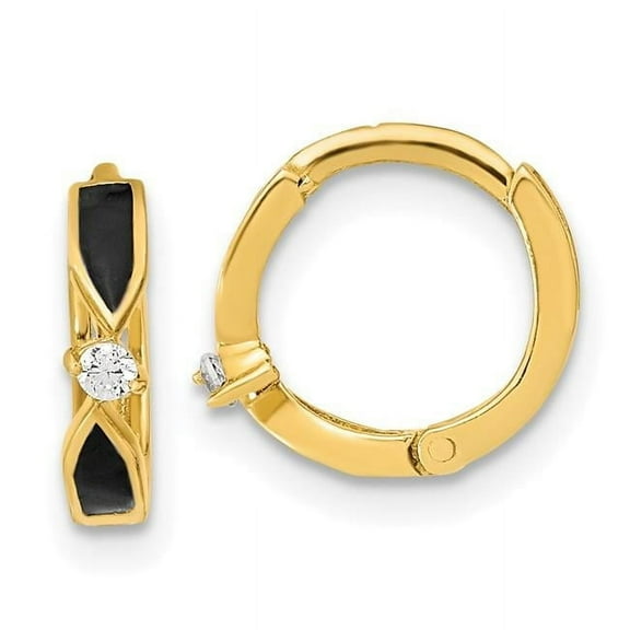 Finest Gold 14K Yellow Gold Polished Black Onyx Hoop Earrings