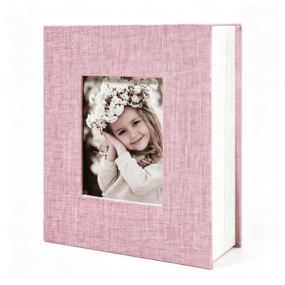 BPPEG Photo Album 4X6 100 Pockets,Linen Cover Top Loader Vertical,Slip-In Picture Pink Pockets Albums for Wedding,Family,Anniversary,Baby,Vacation Pink Photo Album 4X6