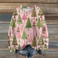 thumbnail image 2 of WTOBBY Women's Christmas Floral Knitted Top, Long Sleeve Round Neck Casual Sweater, Holiday Print Pullover Blouse for Seasonal Style, Soft Yarn Construction for Comfort,Light pink S, 2 of 6