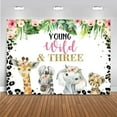 thumbnail image 1 of Fondo personalizado con tema de safari para fiesta de tercer cumpleaños, de 2,1 x 1,5 m, con estampado de leopardo y flores rosas, para pancarta de cumpleaños (2,1 x 1,5 m [82 x 60 pulgadas]), 1 of 6
