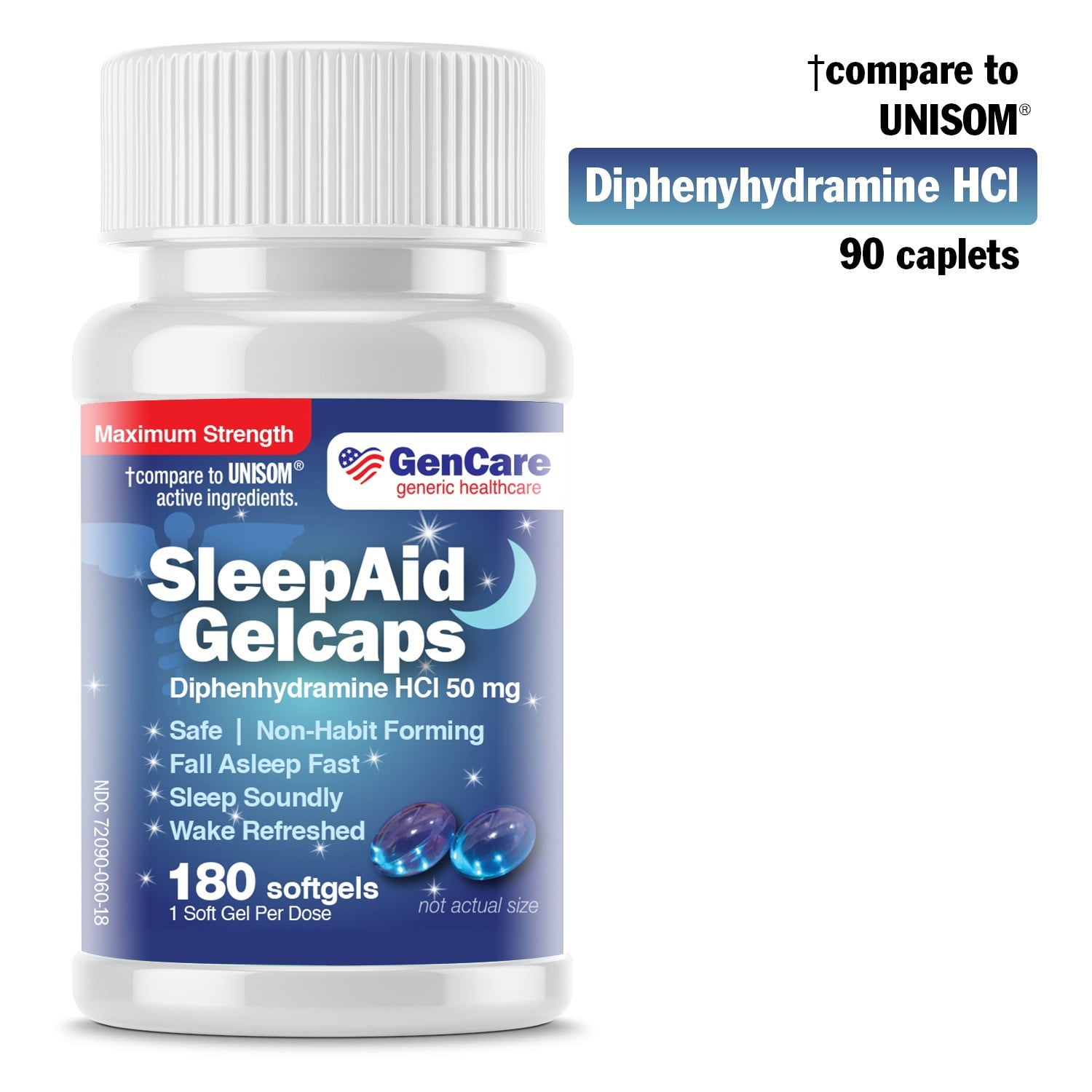 GenCare - Non Habit Forming Sleep Aid Pills 50 mg Diphenhydramine HCl ...
