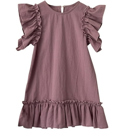 

XIEULQP Summer Dress Cotton Ruffle Edge New Loose Fit Girls Long Dress Princess Dress Little Girls Fashion Dress Suitable for Children Aged 1 to 6 Flower Girl Dress Purple