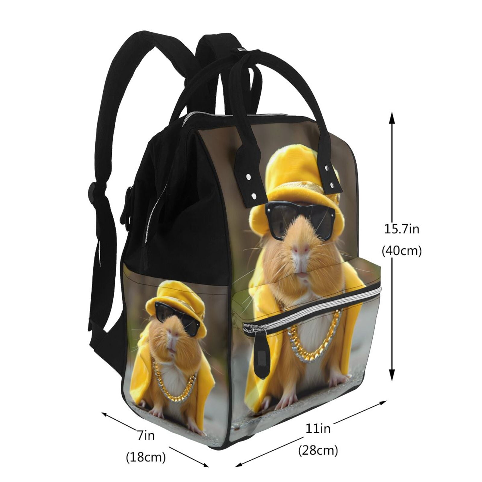 Fuzoiu Heavy Metal Style Guinea Pig Print Diaper Bag Backpack,Baby Essentials Travel Tote,Multi function Waterproof Diaper Bag, Travel Essentials Baby Bag - Unisex