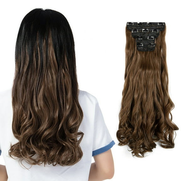 SHCKE 4Pcs 200g Clip in Hair Extensions Thickened 18 Inch Clip Hair Extension Synthetic Fiber Hairpieces for Women Light Chestnut Brown