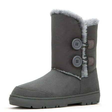 

CLPP LI Womens Twin Button Fully Fur Lined Waterproof Winter Snow Boots - Grey - 7