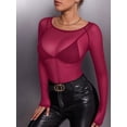thumbnail image 5 of MOYIKO Mesh Sheer Long Sleeve Tops for Women Boat Neck See Through Womens Lace Blouses Shirts, 5 of 6