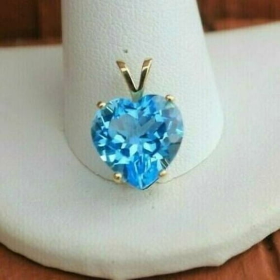 14K Yellow Gold Plated 3ct Heart Cut Simulated Blue Topaz Women's Solitaire Charm Pendant 925 Silver