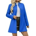 thumbnail image 2 of Women's Stand Collar Coat, Single Breasted Mid-Length Jacket, Slim Fit A-Line Peacoat, Tailored Outerwear, Elegant Long Sleeve Overcoat, Modern Trench Style Blue L, 2 of 7