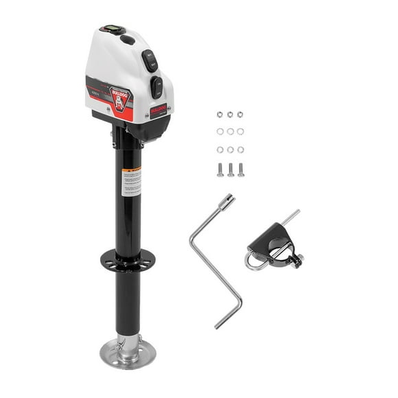 Bulldog Cric à Languette pour Remorque 500200 Cric Alimenté par Cadre en A; Capacité de Levage de 4000 Livres; Voyage de 17 Pouces; Hauteur Prolongée de 34-1/2 Pouces; Liquidation de 24 Pouces; Boîtier Blanc; avec Support de Montage et Matériel
