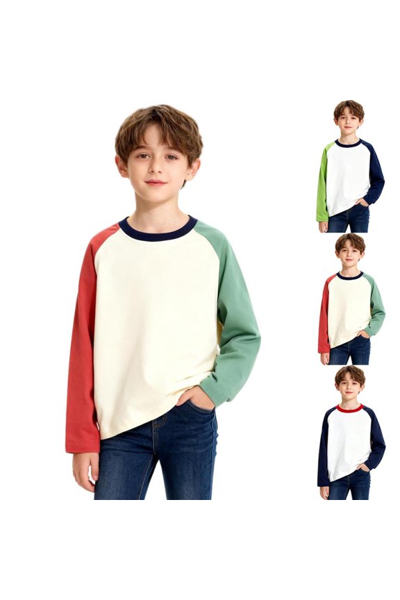 Boys Long Sleeve Crew Neck Pullover Top Casual Raglan Sleeve T Shirt with Shoulder Ruffle