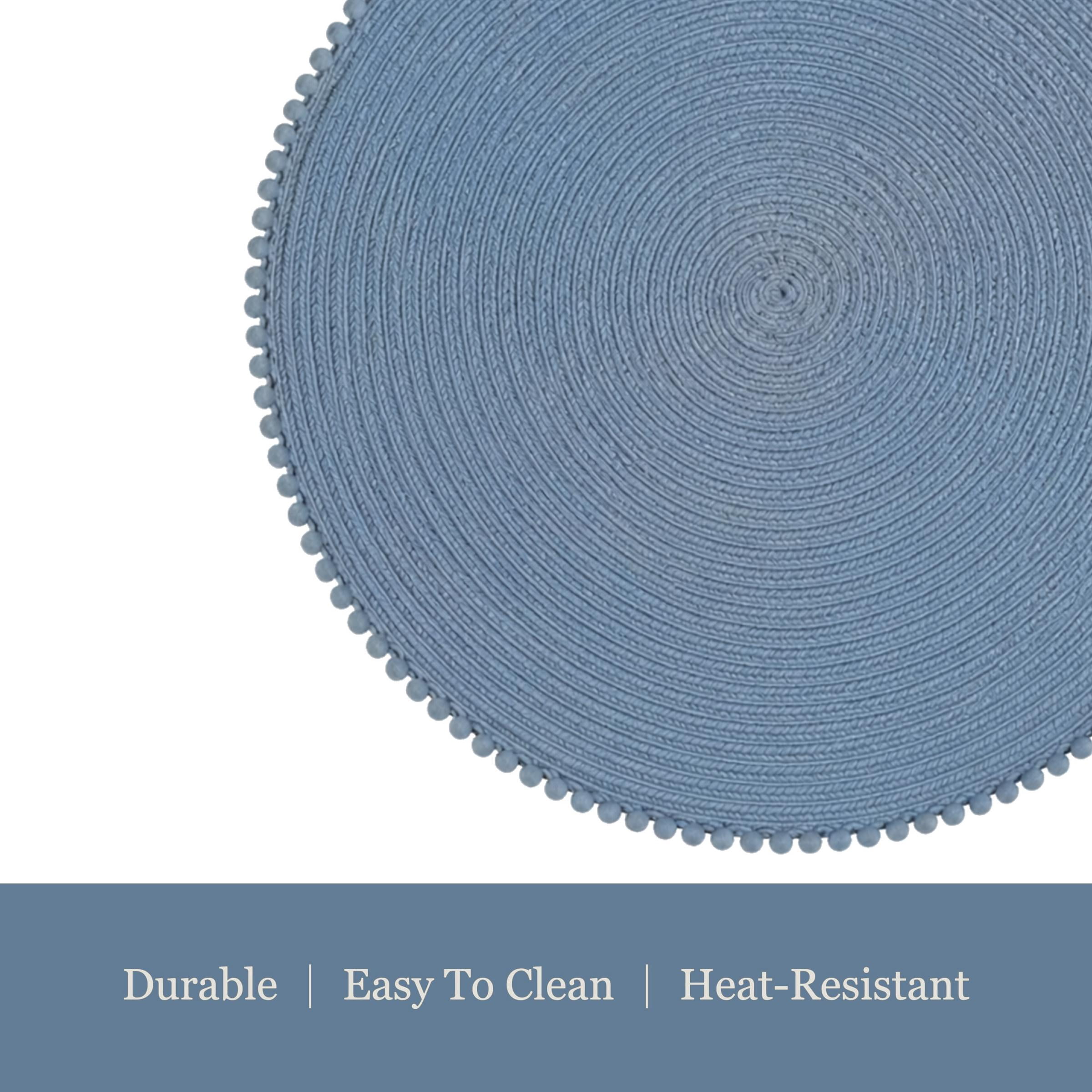 Dainty Home Set of 6 Placemats | Elegant and Durable | 15x15 in Round Woven Non-Slip Washable Place Mats | Tear-Resistant Heat | Resistant Placemats