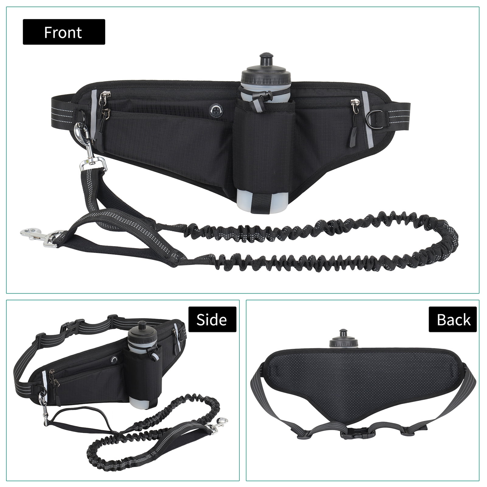 Suodoka Hands Free Dog Leash Waist Pack Water Resistant Night Reflective Large Capacity for Outdoor Dog Walking, Black (11.02 inches / 28 cm)